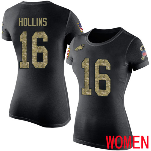 Women Philadelphia Eagles #16 Mack Hollins Black Camo Salute to Service NFL T Shirt->women nfl jersey->Women Jersey